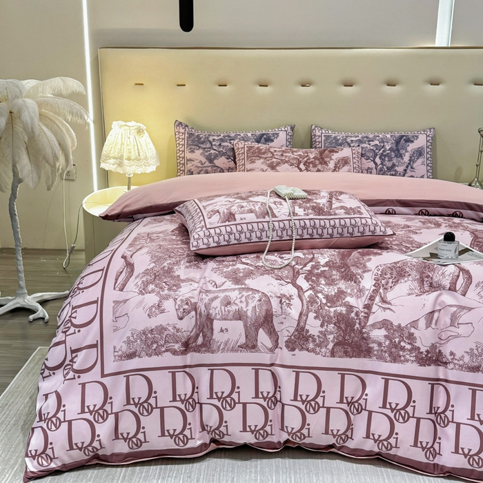 91家纺网 家纺一手货源 找家纺 花沐家居 2024新款亲肤云朵棉四件套加厚印花高克重磨毛四件套直播爆款 粉迪