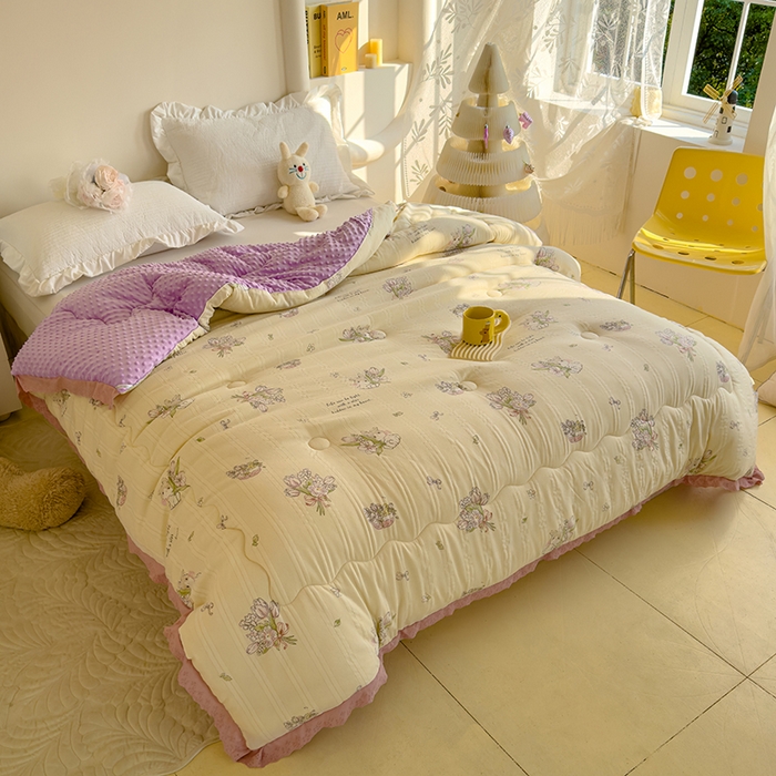 91家纺网 家纺一手货源 找家纺 芯恋 2025款提花韩版花边豆豆冬被被子春秋被芯大豆被豆豆被花园小兔