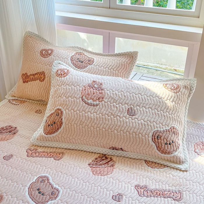 91家纺网 家纺一手货源 找家纺 川悦生活 2024新款A类印花雪花绒床垫加厚绒保暖床护垫 床垫巧克力熊