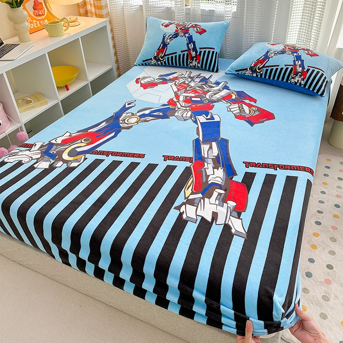 91家纺网 家纺一手货源 找家纺 ds生活馆 2026新款大版数码印花牛奶绒单床笠 擎天柱