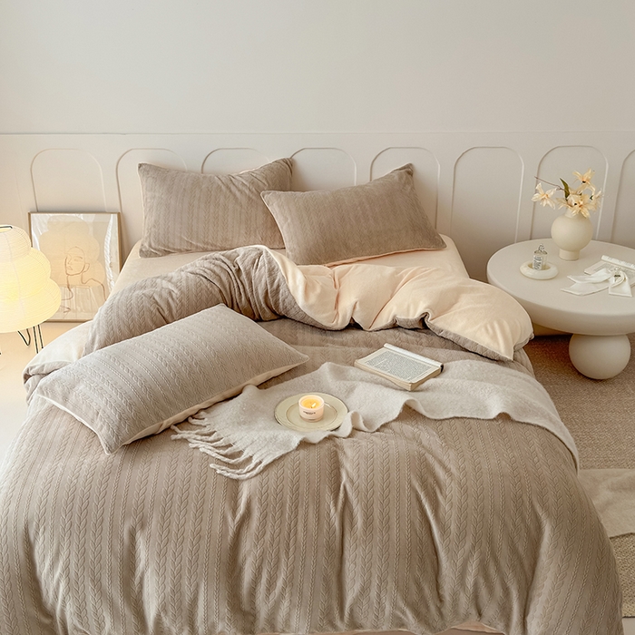 91家纺网 家纺一手货源 找家纺 2024新款雕花绒牛奶绒四件套--麦穗系列 麦穗咖黄