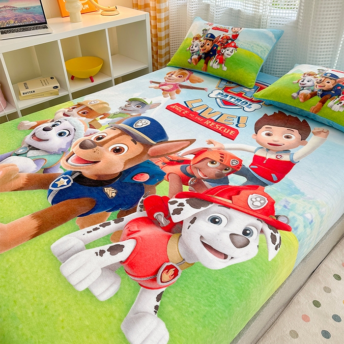 91家纺网 家纺一手货源 找家纺 ds生活馆 2026新款大版数码印花牛奶绒单床笠 汪汪队