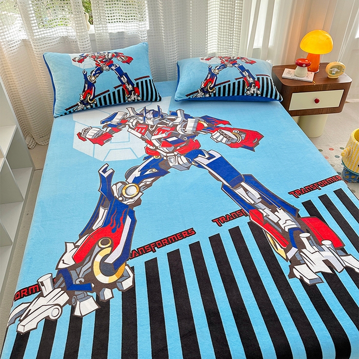 91家纺网 家纺一手货源 找家纺 ds生活馆 2026新款大版数码印花牛奶绒单床笠 擎天柱