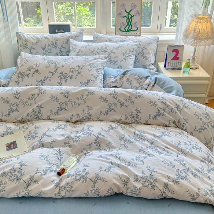 91家纺网 家纺一手货源 找家纺 清雅福 2024新款全棉13070印花单品系列-四件套 满庭米