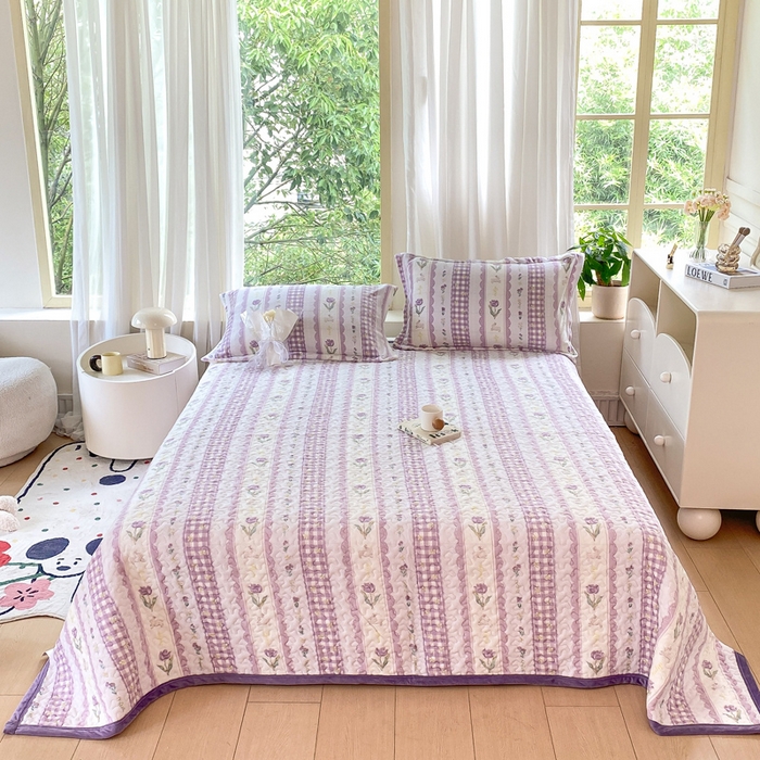 91家纺网 家纺一手货源 找家纺 赫梵茜 2024新款高克重牛奶绒夹棉单床盖 小春日和