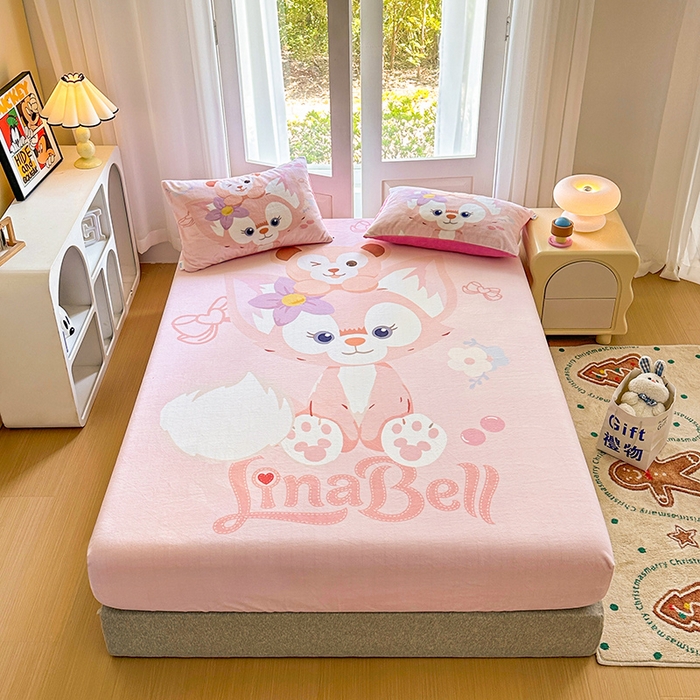 91家纺网 家纺一手货源 找家纺 ds生活馆 2026新款大版数码印花牛奶绒单床笠 玲娜贝尔