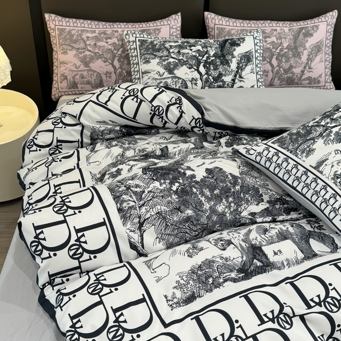 91家纺网 家纺一手货源 找家纺 花沐家居 2024新款亲肤云朵棉四件套加厚印花高克重磨毛四件套直播爆款 黑迪