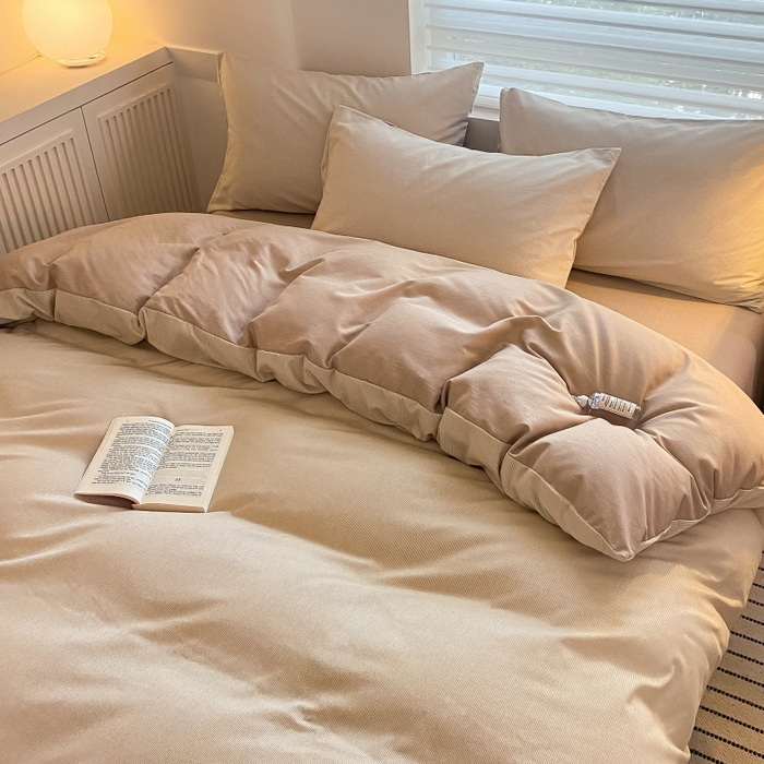 91家纺网 家纺一手货源 找家纺 慕尚家纺 2025新款原棉磨毛四件套单被套系列-四件套 细条卡其