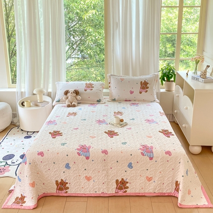 赫梵茜 2024新款高克重牛奶绒夹棉单床盖 熊宝宝