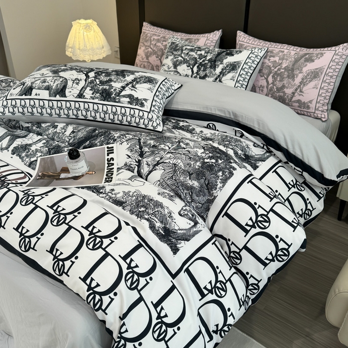 91家纺网 家纺一手货源 找家纺 花沐家居 2024新款亲肤云朵棉四件套加厚印花高克重磨毛四件套直播爆款 黑迪