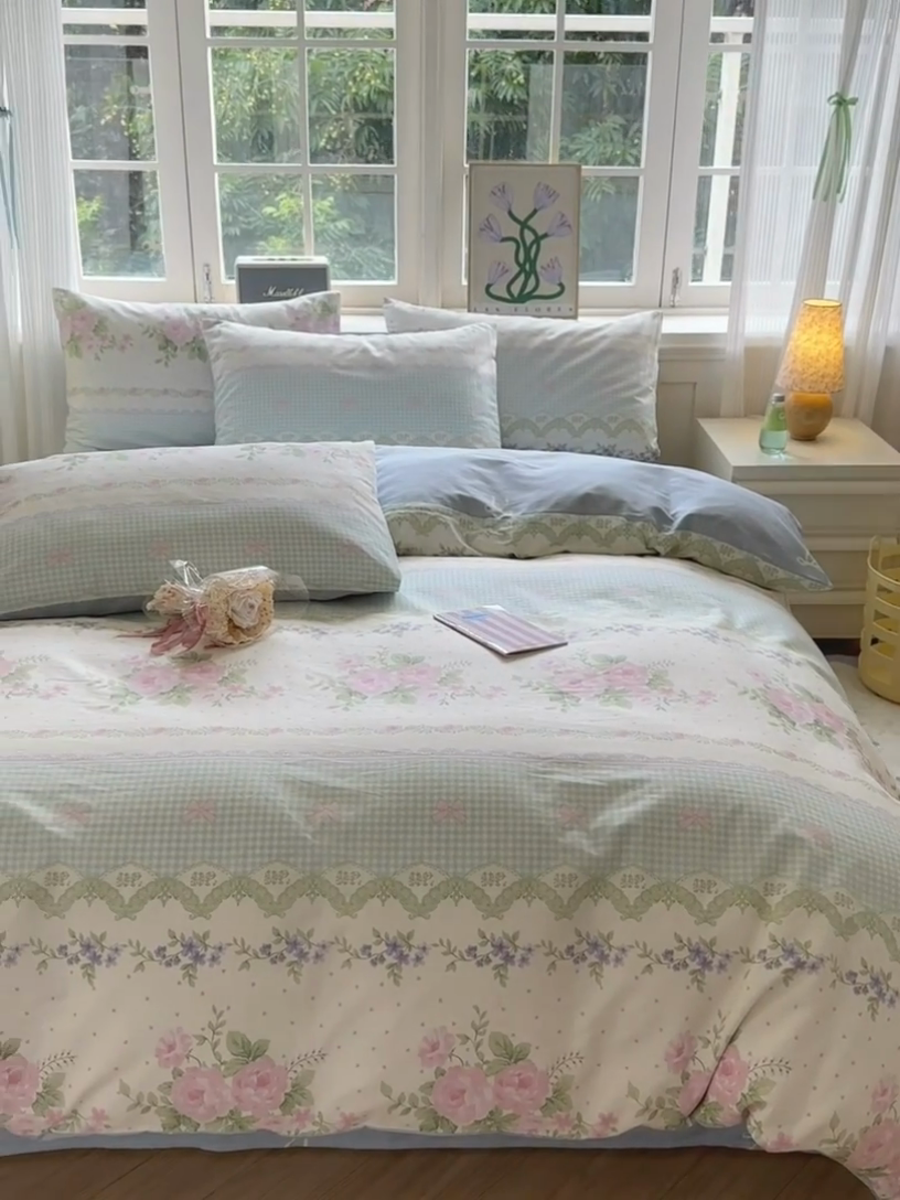 91家纺网 家纺一手货源 找家纺 清雅福 2024新款全棉13070印花单品系列-四件套 春野星漫