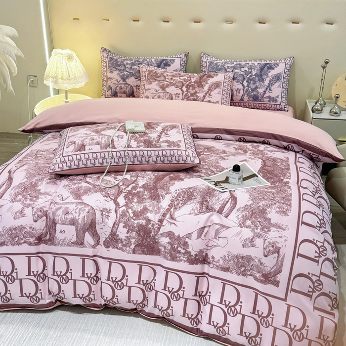 91家纺网 家纺一手货源 找家纺 花沐家居 2024新款亲肤云朵棉四件套加厚印花高克重磨毛四件套直播爆款 粉迪