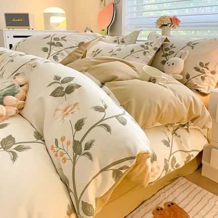 慕尚家纺 2025新款原棉磨毛四件套单被套系列-四件套 向阳花开