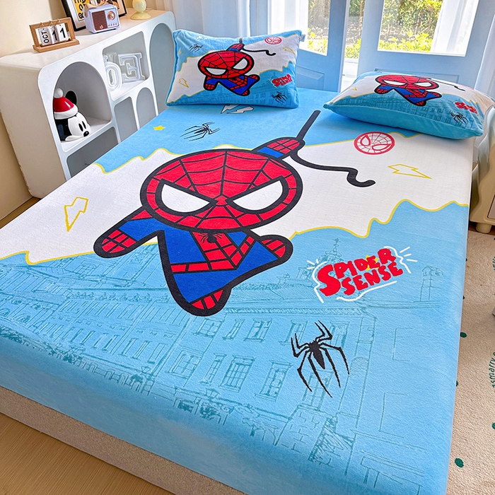 91家纺网 家纺一手货源 找家纺 ds生活馆 2026新款大版数码印花牛奶绒单床笠 蜘蛛人