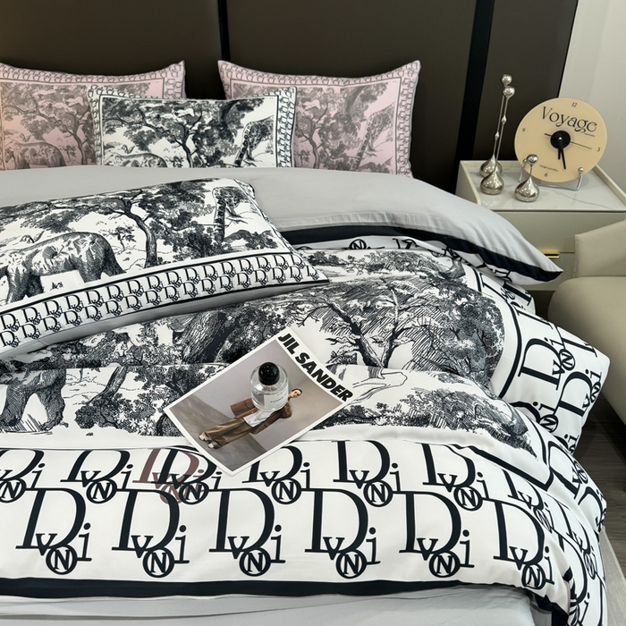 91家纺网 家纺一手货源 找家纺 花沐家居 2024新款亲肤云朵棉四件套加厚印花高克重磨毛四件套直播爆款 黑迪