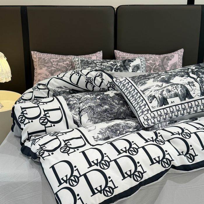 91家纺网 家纺一手货源 找家纺 花沐家居 2024新款亲肤云朵棉四件套加厚印花高克重磨毛四件套直播爆款 黑迪