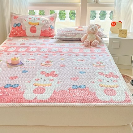 91家纺网 家纺一手货源 找家纺 川悦生活 2024新款A类印花雪花绒床垫加厚绒保暖床护垫 床垫幸福甜兔