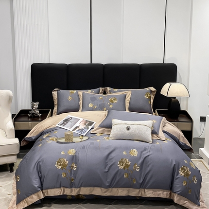 91家纺网 家纺一手货源 找家纺 娇逸家居 2024新款100支新疆长绒棉数码印花全棉四件套（专版花型） 允棠灰