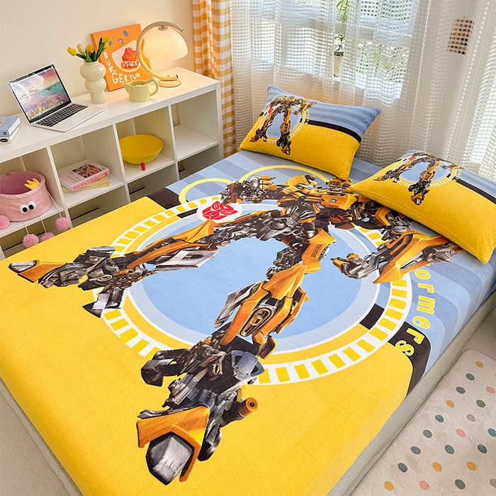 91家纺网 家纺一手货源 找家纺 ds生活馆 2026新款大版数码印花牛奶绒单床笠 大黄蜂