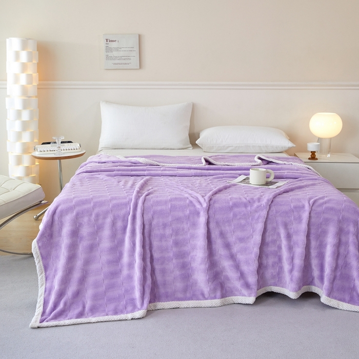 91家纺网 家纺一手货源 找家纺 可思家纺 2024新款纯色仿兔绒泡泡绒毛毯家用四级毯午睡毯 竹兰清羽香芋紫