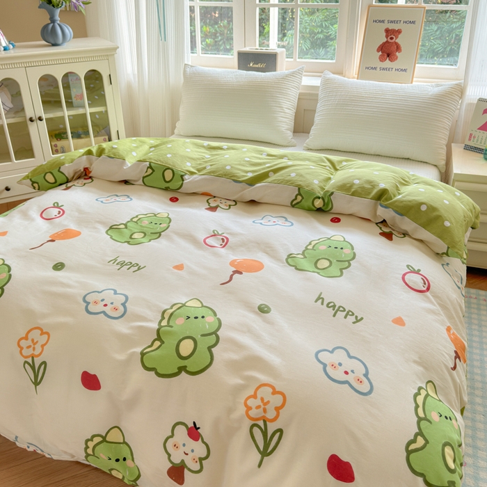 91家纺网 家纺一手货源 找家纺 清雅福 2024新款全棉13070印花单品系列-单被套 恐龙日记米