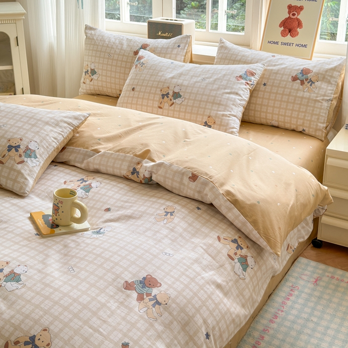 91家纺网 家纺一手货源 找家纺 清雅福 2024新款全棉13070印花单品系列-四件套 格子铺米