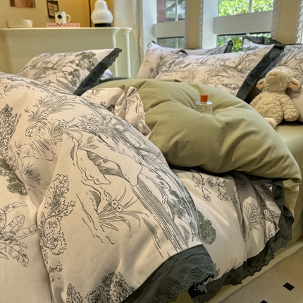 沐辰 2024新款A类全棉磨毛花边款四件套 花边款-水木年华