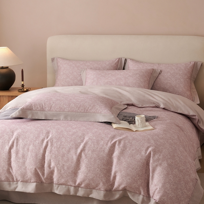 91家纺网 家纺一手货源 找家纺 榻尚家居 2024新款加厚纯棉磨毛蕾莎系列四件套 蕾莎豆沙