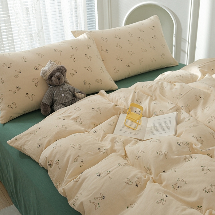 91家纺网 家纺一手货源 找家纺 麦伦家居 2024秋冬新款A类全棉有氧双层纱四件套 大鹅