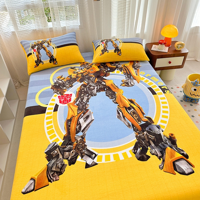 91家纺网 家纺一手货源 找家纺 ds生活馆 2026新款大版数码印花牛奶绒单床笠 大黄蜂