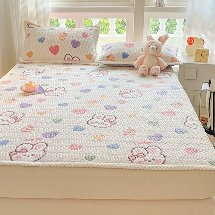 91家纺网 家纺一手货源 找家纺 川悦生活 2024新款A类印花雪花绒床垫加厚绒保暖床护垫 床垫泡芙小兔