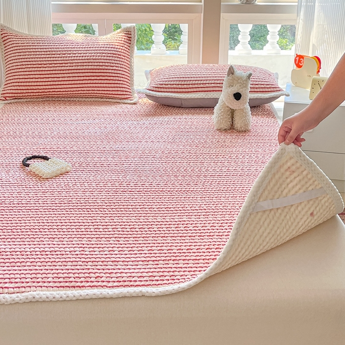 91家纺网 家纺一手货源 找家纺 川悦生活 2024新款A类印花雪花绒床垫加厚绒保暖床护垫 床垫秋语-红豆