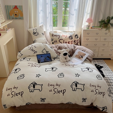 桃喜 2024秋冬新品卡通混搭牛奶绒系列四件套 黑白涂鸦