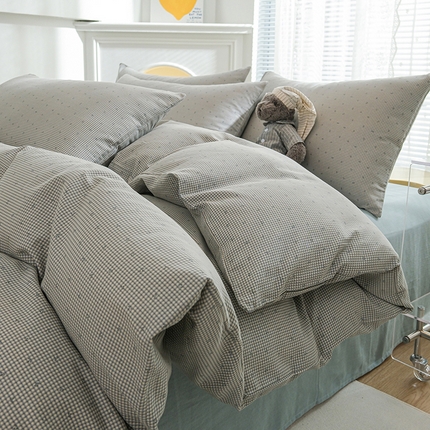 91家纺网 家纺一手货源 找家纺 麦伦家居 2024秋冬新款A类全棉有氧双层纱四件套 樱桃小格兰