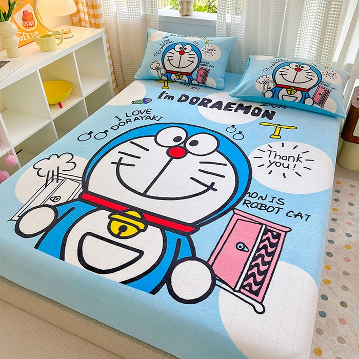 91家纺网 家纺一手货源 找家纺 ds生活馆 2026新款大版数码印花牛奶绒单床笠 叮当猫