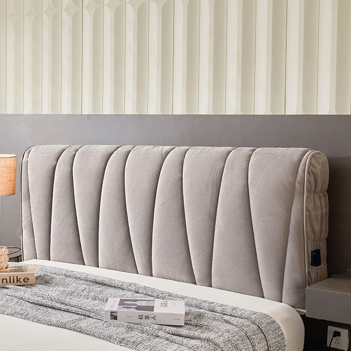 91家纺网 家纺一手货源 找家纺 情恒家纺 2025新款抽条牛奶绒斜线款床头罩大靠背靠垫 时尚灰