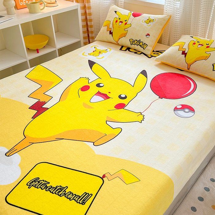 91家纺网 家纺一手货源 找家纺 ds生活馆 2026新款大版数码印花牛奶绒单床笠 气球皮卡