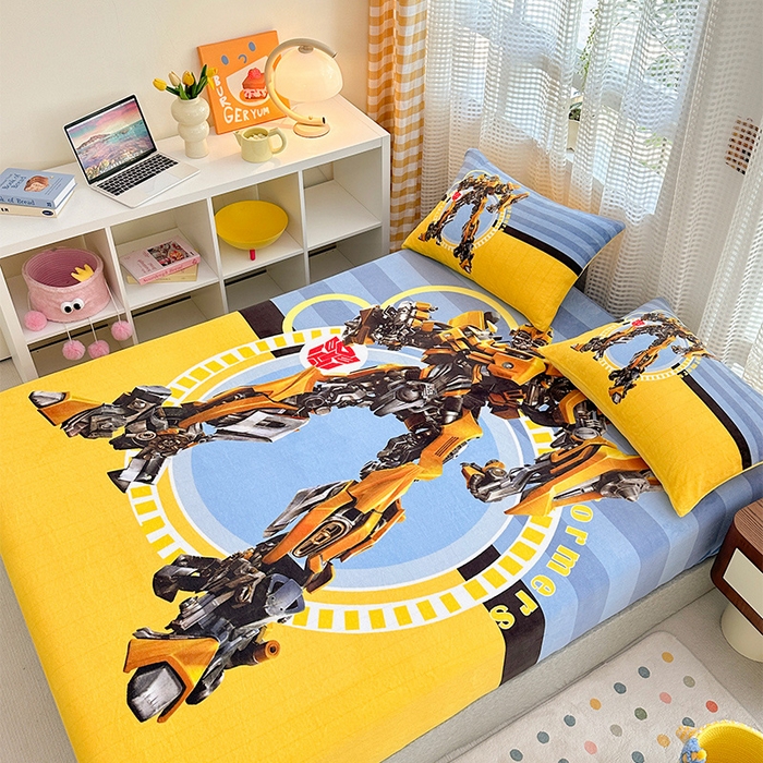 91家纺网 家纺一手货源 找家纺 ds生活馆 2026新款大版数码印花牛奶绒单床笠 大黄蜂