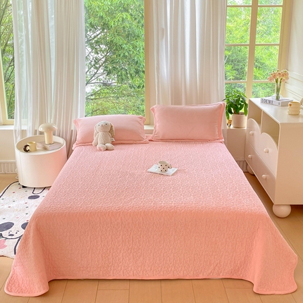 赫梵茜 2024新款高克重牛奶绒夹棉单床盖 新款粉色