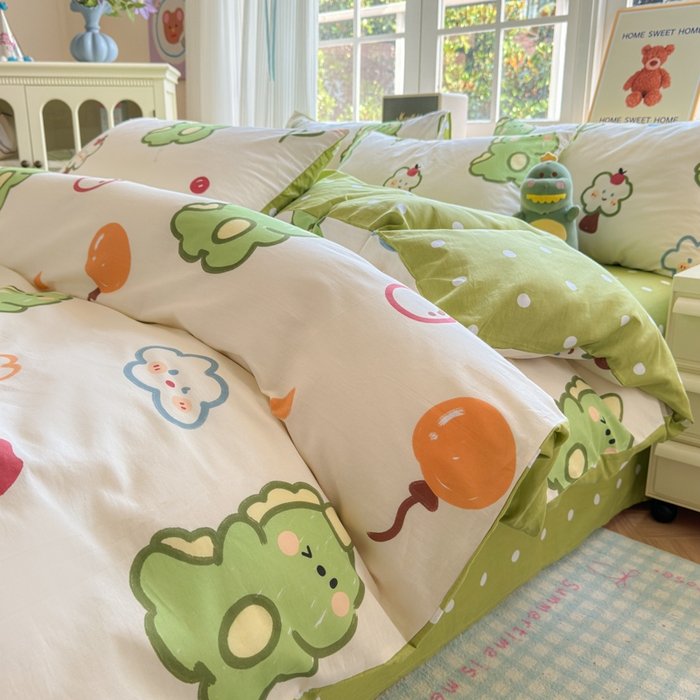 91家纺网 家纺一手货源 找家纺 清雅福 2024新款全棉13070印花单品系列-四件套 恐龙日记米