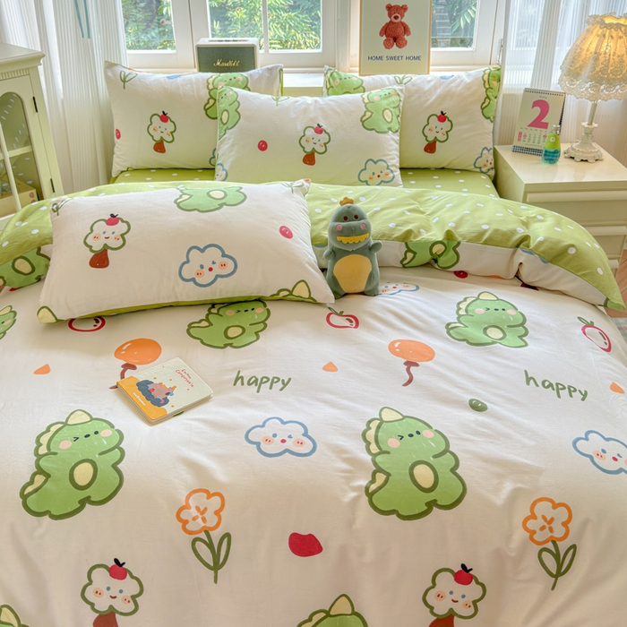 91家纺网 家纺一手货源 找家纺 清雅福 2024新款全棉13070印花单品系列-四件套 恐龙日记米