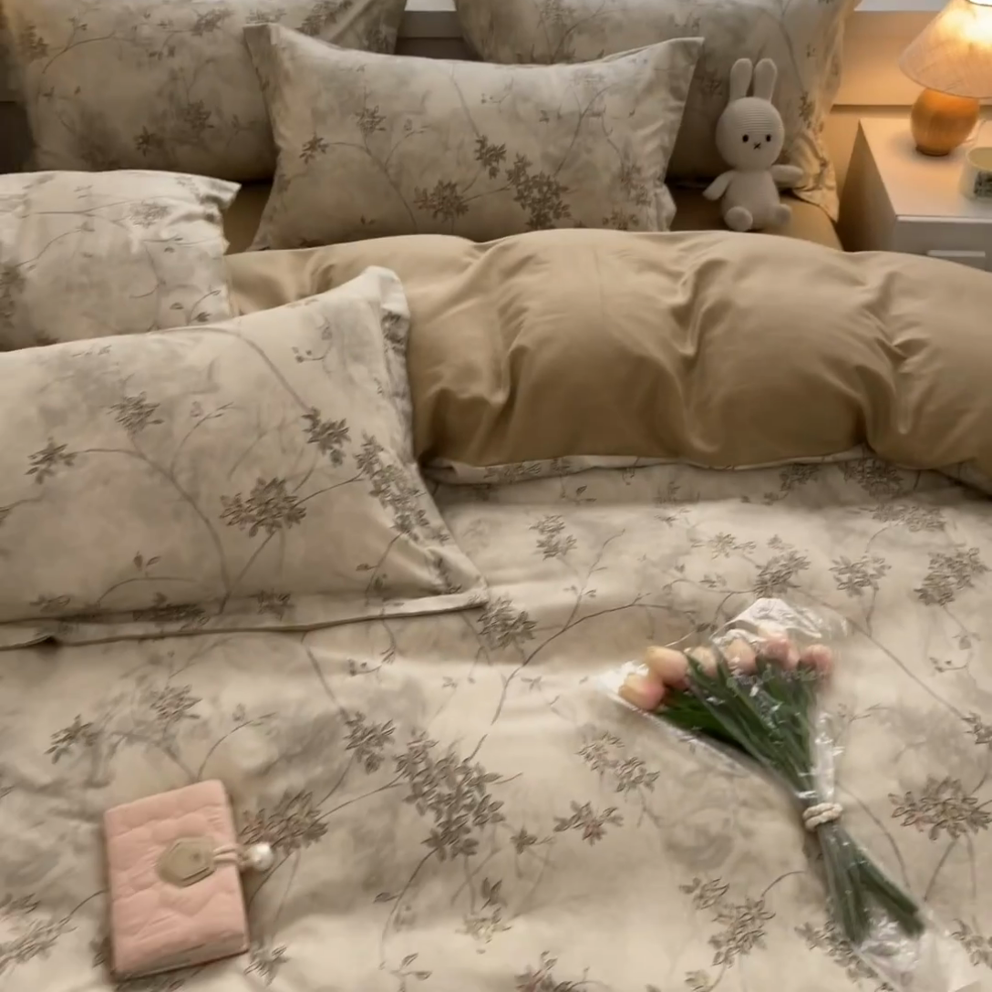 91家纺网 家纺一手货源 找家纺 慕尚家纺 2025新款原棉磨毛四件套单被套系列-单被套 似水生花