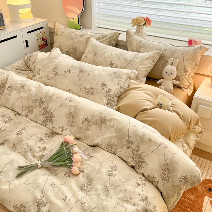 91家纺网 家纺一手货源 找家纺 慕尚家纺 2025新款原棉磨毛四件套单被套系列-四件套 似水生花