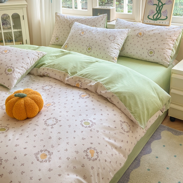 91家纺网 家纺一手货源 找家纺 清雅福 2024新款全棉13070印花单品系列-四件套 南瓜联盟米