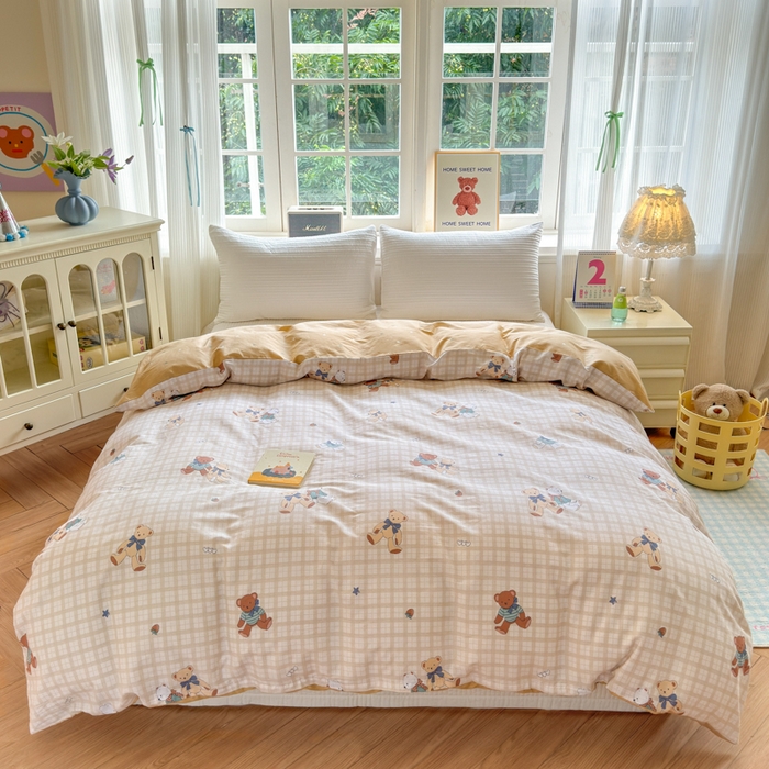 91家纺网 家纺一手货源 找家纺 清雅福 2024新款全棉13070印花单品系列-单被套 格子铺米