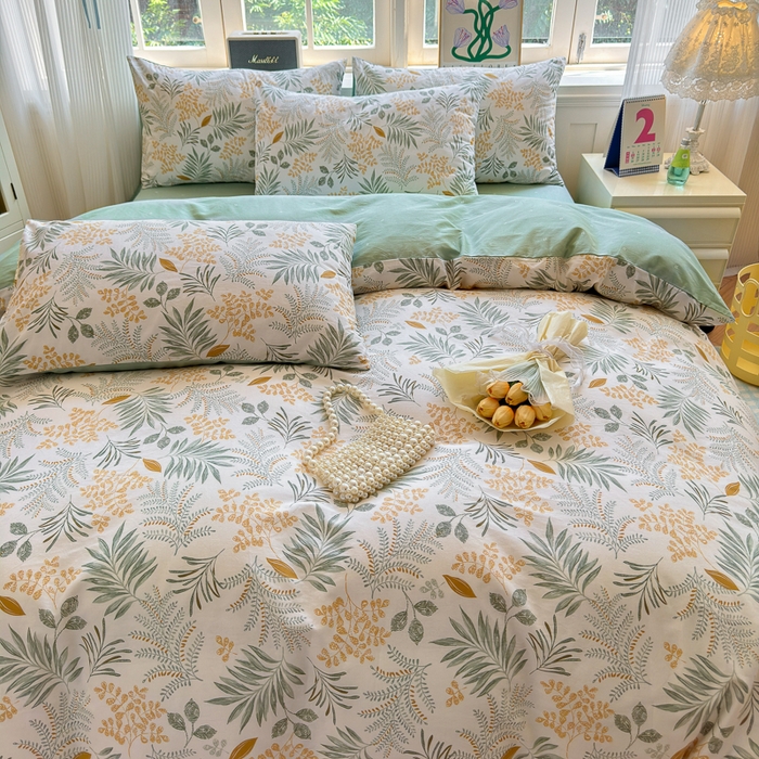 91家纺网 家纺一手货源 找家纺 清雅福 2024新款全棉13070印花单品系列-四件套 花影轻颜绿