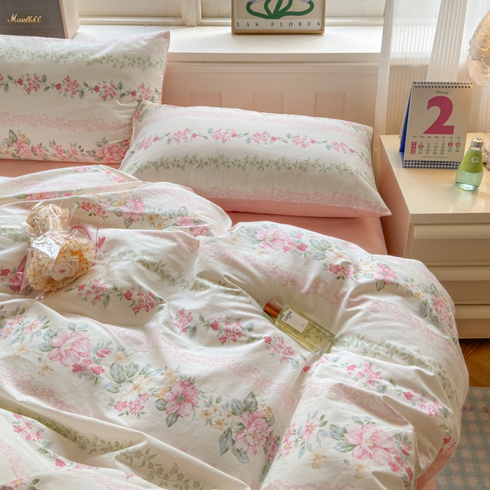 91家纺网 家纺一手货源 找家纺 清雅福 2024新款全棉13070印花单品系列-单被套 花梦初粉