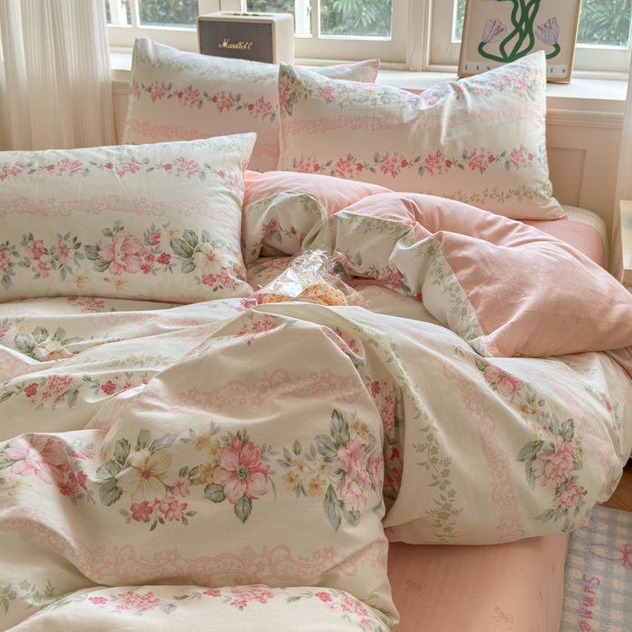 91家纺网 家纺一手货源 找家纺 清雅福 2024新款全棉13070印花单品系列-单被套 花梦初粉