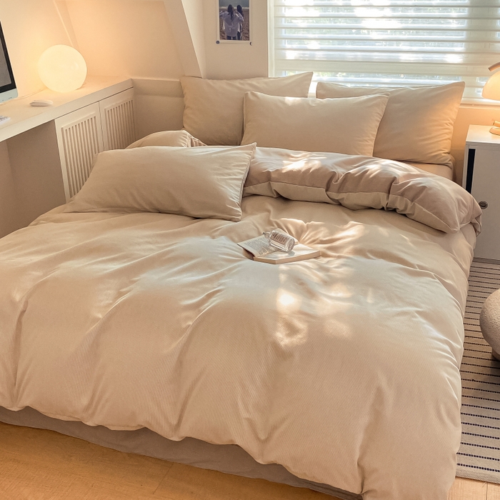 91家纺网 家纺一手货源 找家纺 慕尚家纺 2025新款原棉磨毛四件套单被套系列-四件套 细条卡其