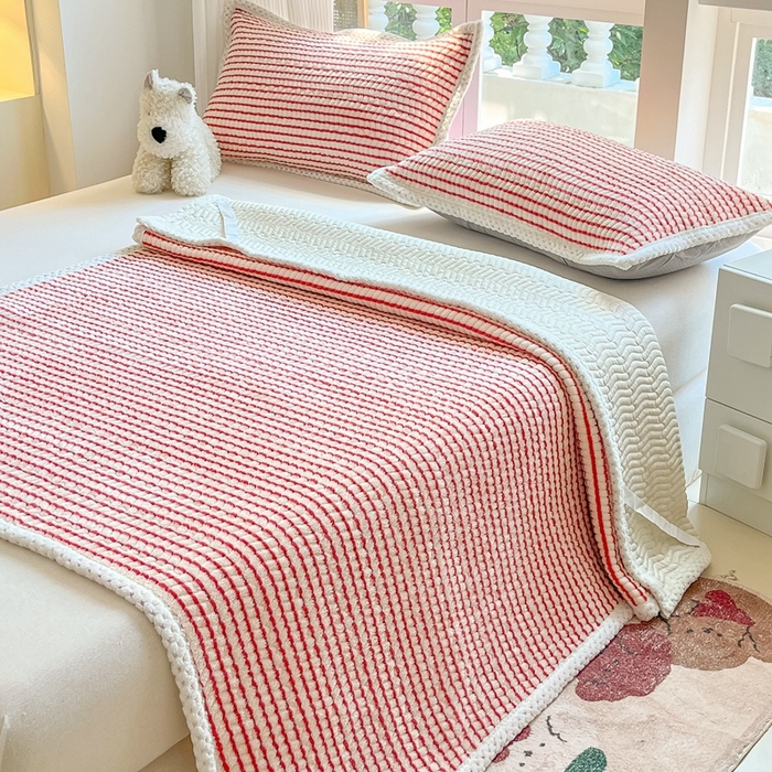 91家纺网 家纺一手货源 找家纺 川悦生活 2024新款A类印花雪花绒床垫加厚绒保暖床护垫 床垫秋语-红豆